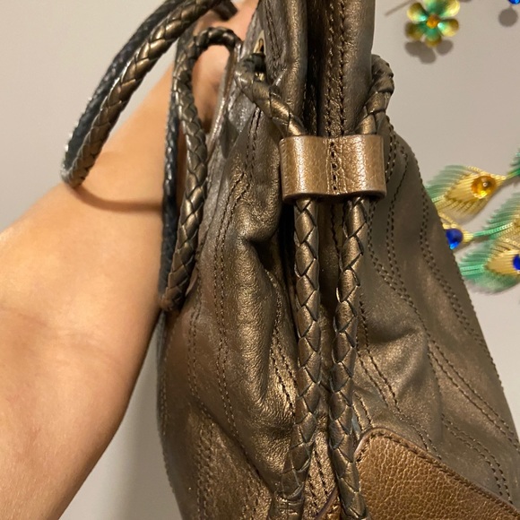 CELINE BROWN/BRONZE CARRIAGE PATENT LEATHER TOTE BAG - Picture 3 of 5